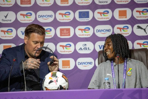 Black Queens Coach Kim Lars (L) rallies team ahead of crucial Mali clash