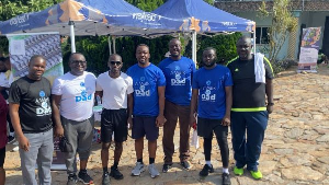Staff of GhanaWeb with rapper Okyeame Kwame (3rd from L) at the health walk