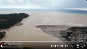 Screenshot Of An Aerial View Of River Ankobra Flowing Into The Atlantic Ocean