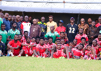 A photo of Asante Kotoko players and the delegation from the Manhyia Palace