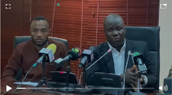 Samuel Abu Jinapor (R)vaddressing the press in Parliament