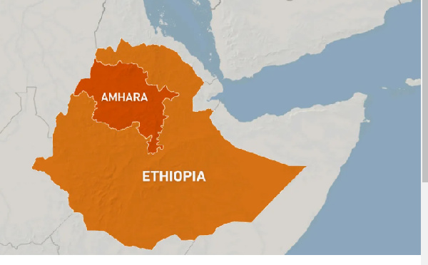 A map showing Ethiopia's Amhara