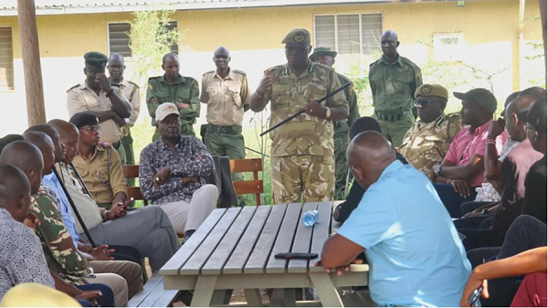 The Kenya Wildlife Service meets with local residents to address human-wildlife conflict in Kajiado