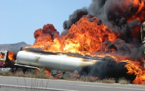 A fuel tanker caught fire along the Weija-Kasoa road around 9:30pm on Saturday evening