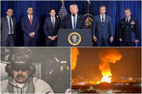 Venezuelan President Nicolas Maduro ((left corner) after his capture by US forces