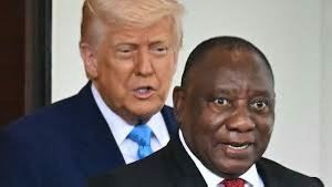 US President Donald Trump (left) is pictured with South African President  Cyril Ramaphosa