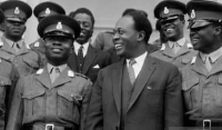 Colonel Emmanuel Kwasi Kotoka (L) with Dr Kwame Nkrumah (R) in the front row