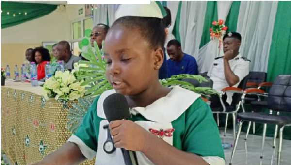 The 8-year old Gretty Asomdwe Arko-Adjei seen dressed in a nursing uniform