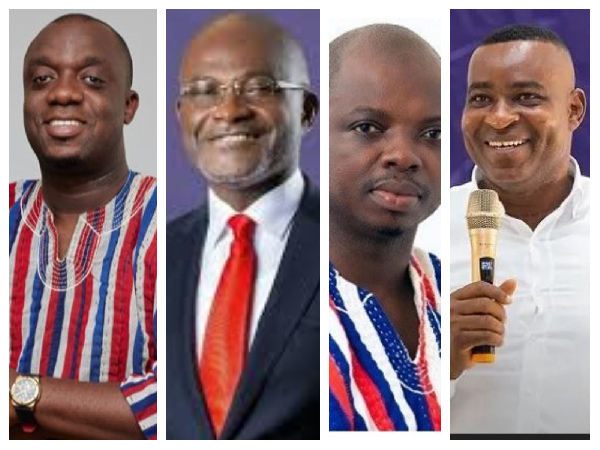 Justin Kodua (L) and Agyapong (2nd L) have commented on the Abronye and Wontumi (R) saga