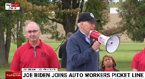 Joe Biden speaks at the picket