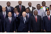 Russian President with African leaders at a Russia-Africa summit