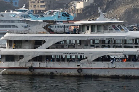 A ferry is docked in Goma, Democratic Republic of the Congo