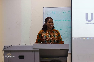 Dr. Lawrencia Agyepong  addressing participants on the importance of media literacy