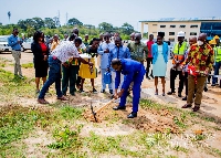 The sod cutting ceremony for the construction of academic offices and labs