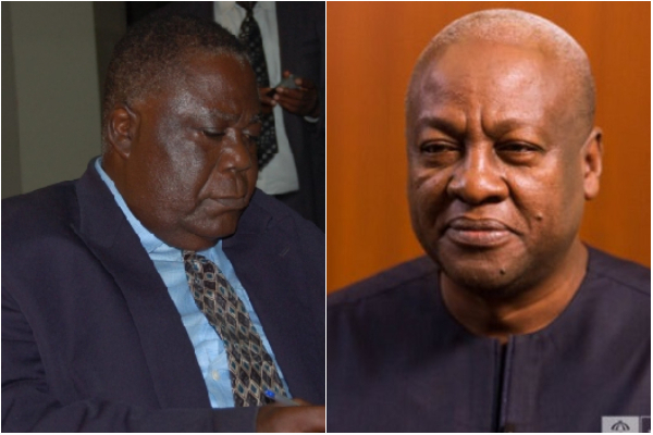 A photo collage of Lt. General Arnold Quainoo (L) and President John Dramani Mahama