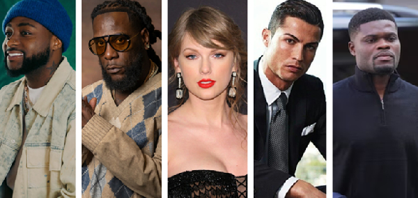 From L to R: Davido, Burna Boy, Taylor Swift, Ronaldo and Thomas Partey