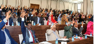 Somalia Members of Parliament take a vote and 186 MPs and 37 senators voted in favour