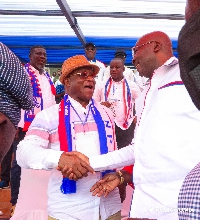 Kyei-Mensah-Bonsu in a handshake with Bawumia