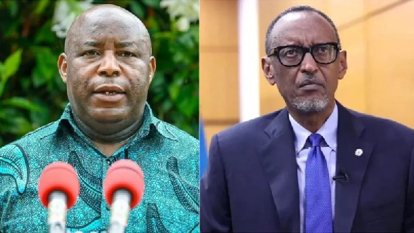 Mr Ndayishimiye (L) accused Mr Kagame (R) of hosting and training the rebels