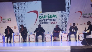 Pearl Nkrumah, (second from left) speaking on the panel.