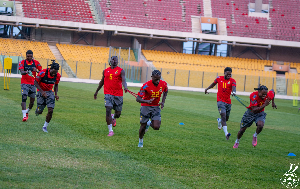 Some players of the Black Stars engaged in intense training