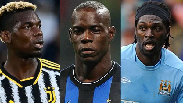 Pogba (L), Balotelli (M) and  Adebayor (R) have all faced family feuds