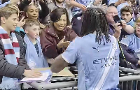 Antoine Semenyo celebrated with his family at the end of the game