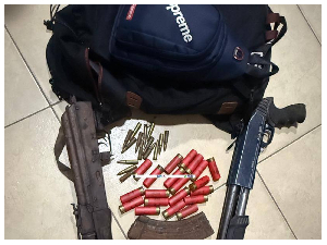 AK-47 rifle loaded with 15 rounds of ammunition, one pump-action gun loaded with 4 BB cartridges