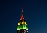 Apex of Empire State Building lighted with Ghana colours