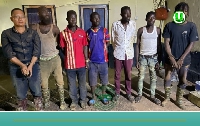 Seven of the 10 arrested galamseyers | Photo credit - Forestry Commission