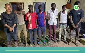 Seven of the 10 arrested galamseyers | Photo credit - Forestry Commission