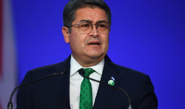 Juan Orlando Hernández presents his national statement during day two of COP26 in Nov. 2021