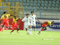 Players of Ghana and DR Congo during the game