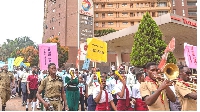 Students in Kampala, Uganda march to the EU mission offices to deliver a petition