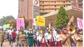 Students in Kampala, Uganda march to the EU mission offices to deliver a petition