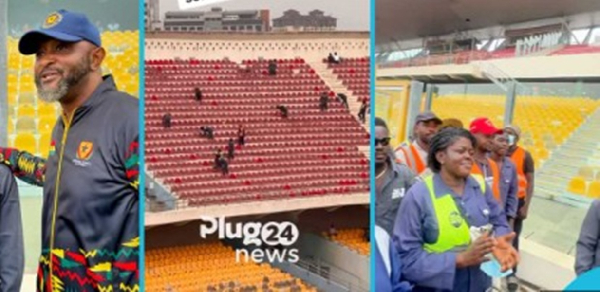 Ampofo Ankrah (left) commended the Buz Stop Boys for the exercise