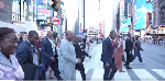 President Mahama chooses a walk over presidential ride after NASDAQ ceremony in US