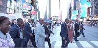 President John Dramani Mahama takes a walk through New York after the NASDAQ closing-bell ceremony