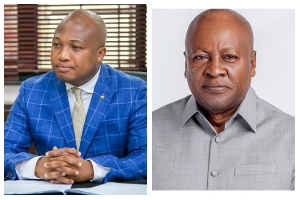 A photo collage of Okudzeto Ablakwa (L) and President John Dramani Mahama