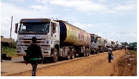 Fuel trucks destined for Uganda queue at Matayos on the Kisumu-Busia highway awaiting clearance