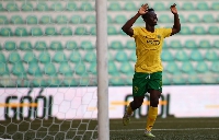 Henry Addo celebrating his goal against Trencin in Slovakia