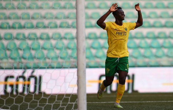Henry Addo celebrating his goal against Trencin in Slovakia