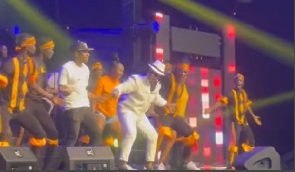 Highlife singer, Nana Acheampong, displaying dance moves on stage