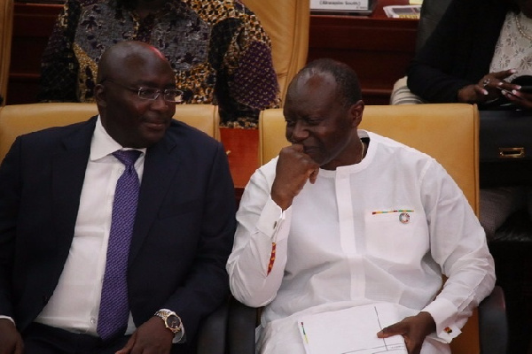 Ken Ofori-Atta with Mahamudu Bawumia during budget reading |File photo