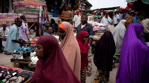 People walking in in the Hamarweyne market of Mogadishu, Somalia