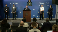 Canadian officials speak at a press briefing on Friday, May 3, regarding arrests