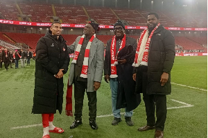 Ghana’s Ambassador to Russia meets Alexander Djiku at Spartak–Dynamo match