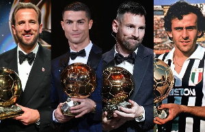 L-R: Kane, Ronaldo, Messi and Platini are Ballon d'Or winners in history
