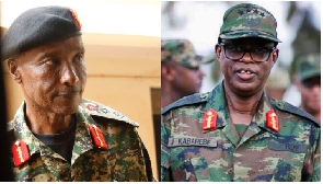 Uganda's former police chief Kale Kayihura (L) and Rwandan army chief James Kabarebe.