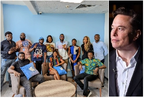 Employees of the Africa office in Accra and Elon Musk
